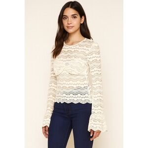 NWT Anthropologie Sarah Hann Lace Bell Sleeve Blouse Creme Ivory Size L